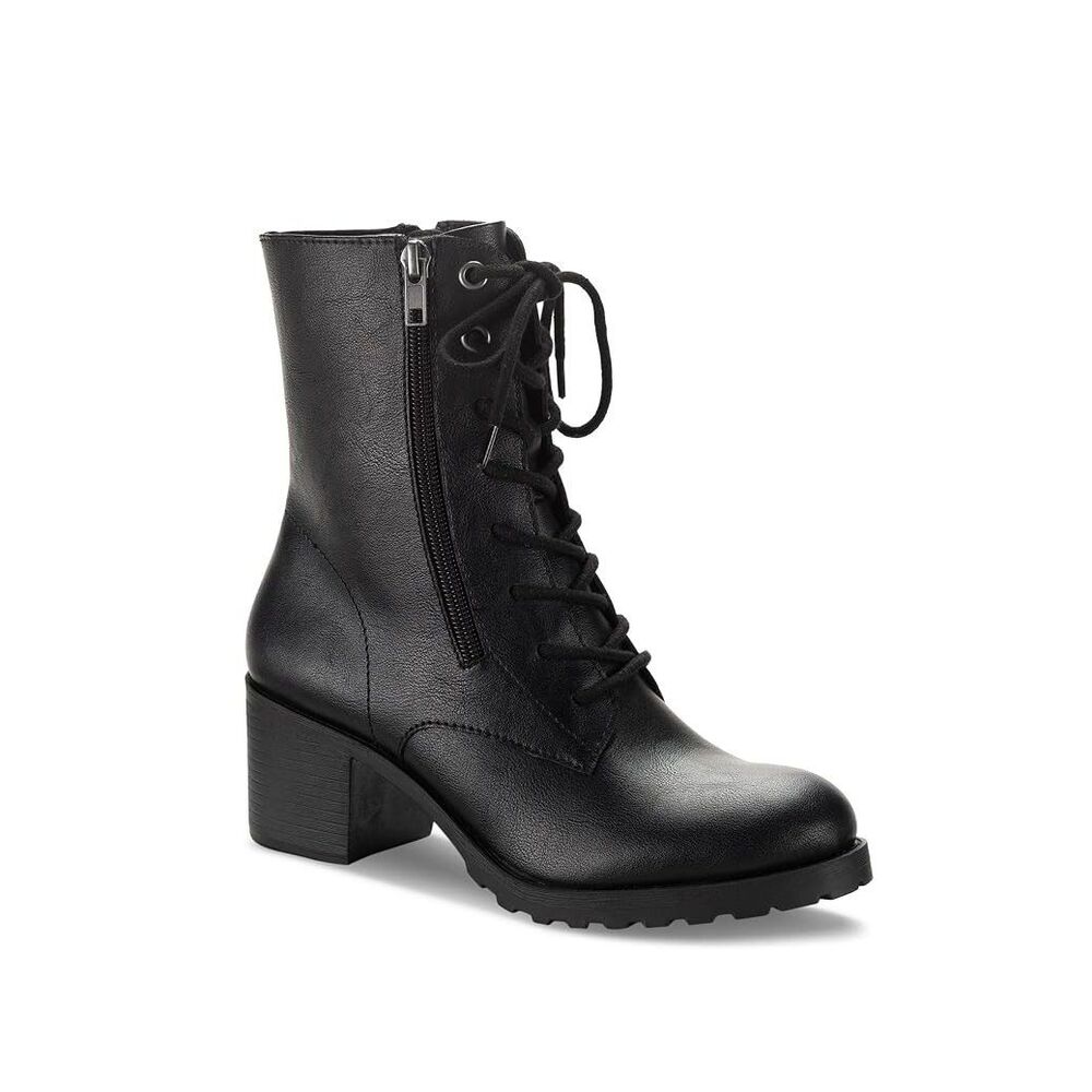Sun Stone Womens 6 M Black Sheila Lace Up Block Heel Booties NIB QA7